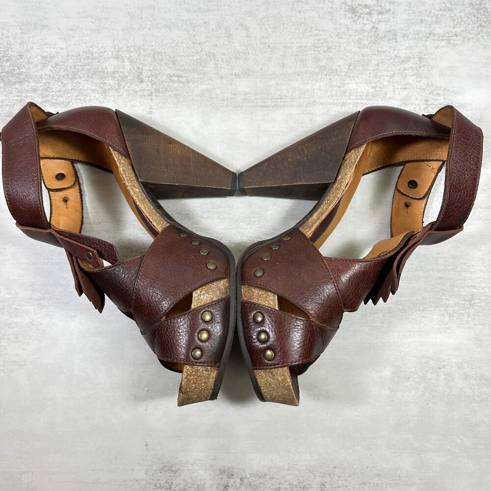 John Fluevog Rules Goodall Leather Fringe Heeled Sandals - Women's Size 8.5 - Picture 7 of 9